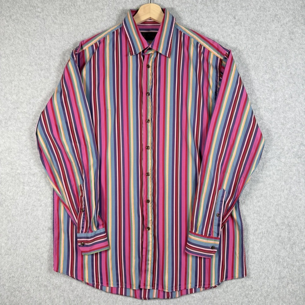 Etro Milano Button Down Shirt Mens 42 Multicolor Striped Colorful Casual Italy